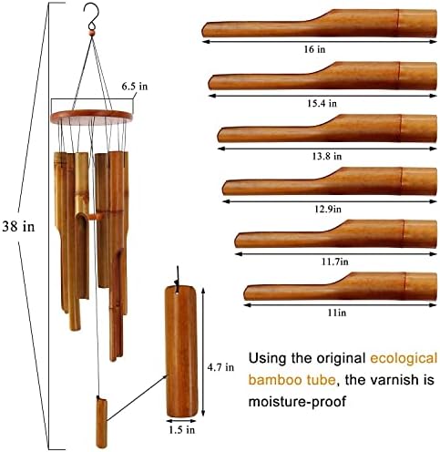 Bamboo Wind Chimes Outdoor,Wooden Wind Chimes for Outside with Melody Deep Tone,38" Classic Zen Garden Windchime for Relaxation, Grace.Home Décor for Patio, Garden or Indoor