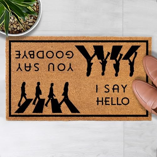MAINEVENT I Say Hello You Say Goodbye Door Mat 30x17 Inch, Hello Goodbye Beatles Doormat Outdoor w/Non-Slip PVC Backing, Beatles Welcome Mat