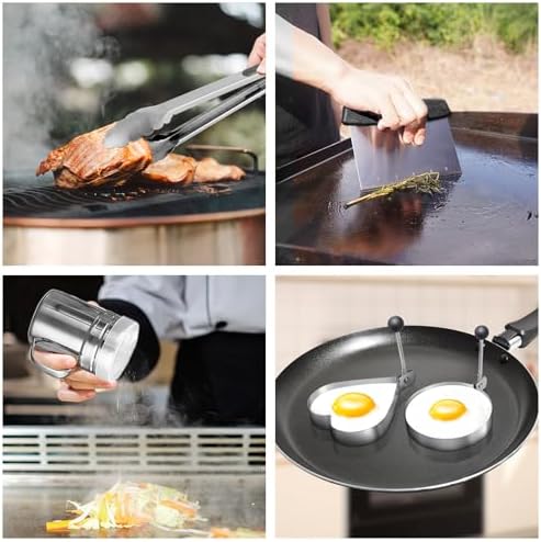 Griddle Accessories for Blackstone with Smashed Burger Press,19Pcs Griddle Accessories kit for Hibachi, Enlarged Grill Spatula, Salt and Pepper Shakers, Grill Black Tools Set