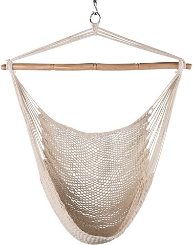 Lazy Daze Hammocks Chair Caribbean Hanging Rope Weaving Chair with 40" Hardwood Spreader Bar and Soft-Spun Cotton Rope for Indoor/Outdoor Backyard & Living Room, Max 300 LBS, Natural