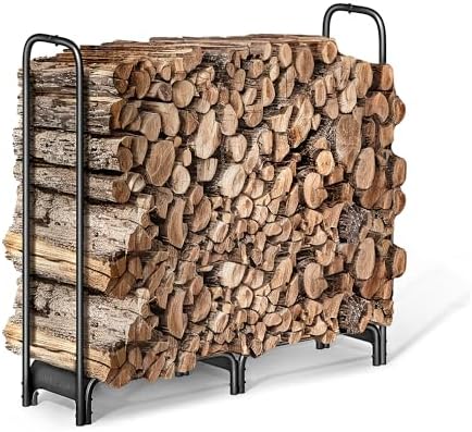 Firewood Rack，4ft Heavy Duty Fire Wood Storage Racks for Indoor Outdoor，Metal Log Holders for Firewood，Fireplace Wood Pile Storage Stacker Organizer, Black