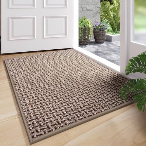 Door Mat 24"x35", Dirt Resistant and Absorbent, Non-Slip Rubber Backing Floor Mats, Easy Clean Low-Profile Doormat for Entryway, Front Door, Inside Entrance, Brown