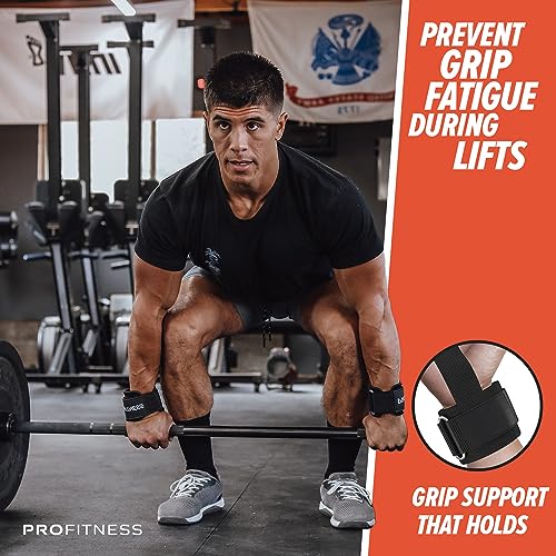 ProFitness Weight Lifting Straps for Men - Weight Lifting Straps for Women - Padded Neoprene Weight Straps Lifting Women & Men with Non Slip Silicone Grip (Black/Red)