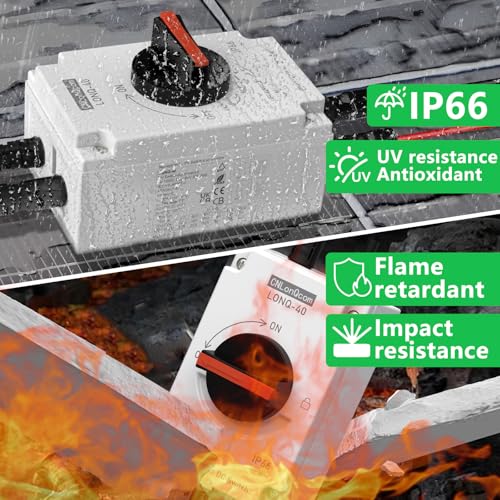 Solar Disconnect Switch 32 Amp DC1200V Isolator Switch with IP66 Waterproof Enclosure for Rooftop Solar Systems, RVs and Boats