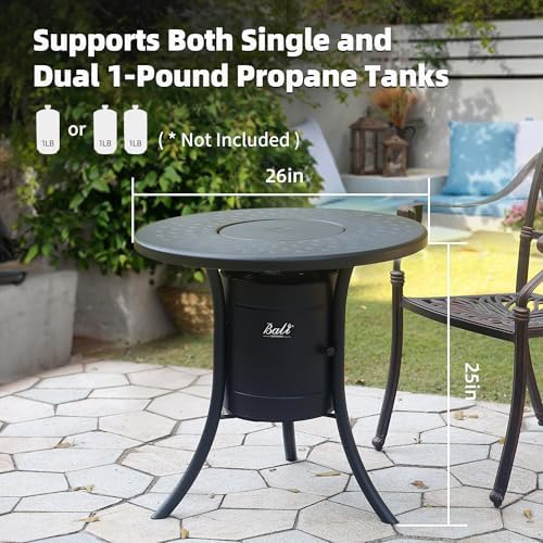 BALI OUTDOORS Dual 1-Pound Propane Fire Pit Outside, 26 inch Outdoor Fire Pit Black, Round Firepit Table for Outside Patio