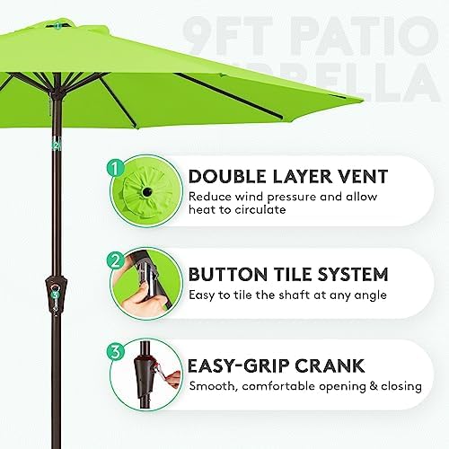 JEAREY 9FT Outdoor Patio Umbrella Outdoor Table Umbrella with Push Button Tilt and Crank, Market Umbrella 8 Sturdy Ribs UV Protection Waterproof for Garden, Deck, Backyard, Pool (Apple Green)