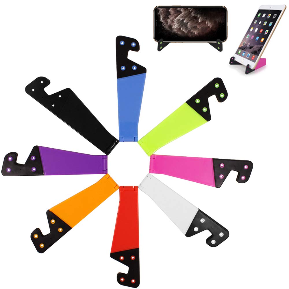 SourceTon 8 PCS Universal Pocket-Sized Colorful Portable Foldable V Model Mobile Phone Holder, Desktop Stand Mount Holder Cradle Compatible with iPads,Tablets,E-Readers,Cellphones, Kindles, Pack of 8
