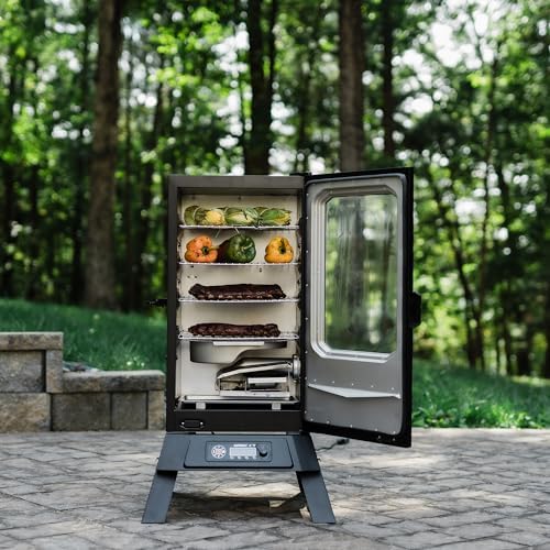 Masterbuilt®710 WiFi Digital Smoker, Vertical Design, 711 Cooking Sq. Inches, 4 Chrome Coated Smoking Racks, Wood Chip Loader, Electric Fuel Source to Plug in and Start Cooking, Black Model MB20070924