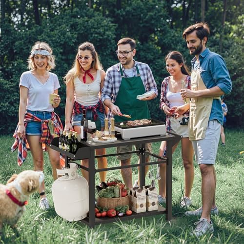 SUNCROWN Outdoor Grill Table with Wheels, Kitchen Cooking Prep Tables Movable BBQ Grill Cart for Garden, Camping, Home Party, Bar, Pizza Oven Table Stand