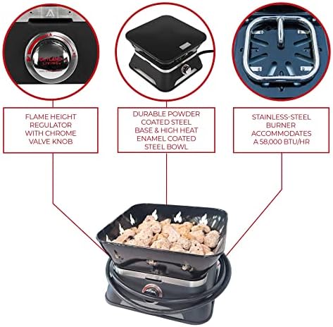 Outland Living Firebowl 805 Firecube 14” Portable Square Smokeless Propane Fire Pit – Outdoor Gas Fire Pit with Cover & Carry Kit, Lava Rocks, 58,000 BTU, Black