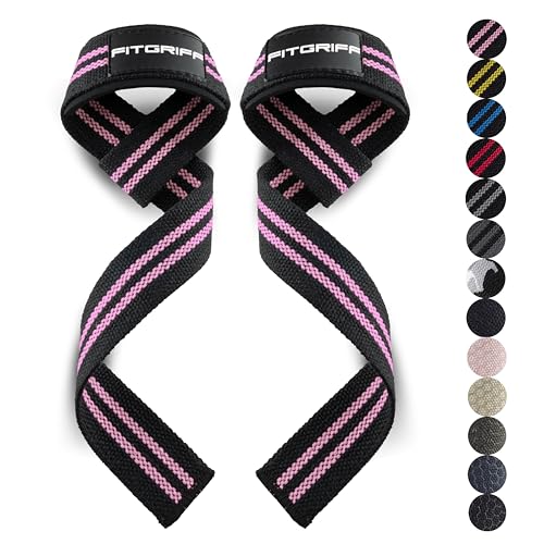 Fitgriff® Lifting Wrist Straps for Weightlifting, Gym, Deadlift, Workout (Made of Premium Cotton & Padded) - Men & Women (Standard, Black/Pink)