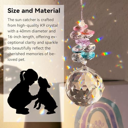 Pet Memorial Suncatcher - Dog Paw Memorial Gifts, Pet Loss Crystal Prisms Rainbow Maker, Lost of Dog Bereavement Gift Idea, Thoughtful Dogs and Cats Remembrance Sun Catcher, Pet Sympathy Gifts