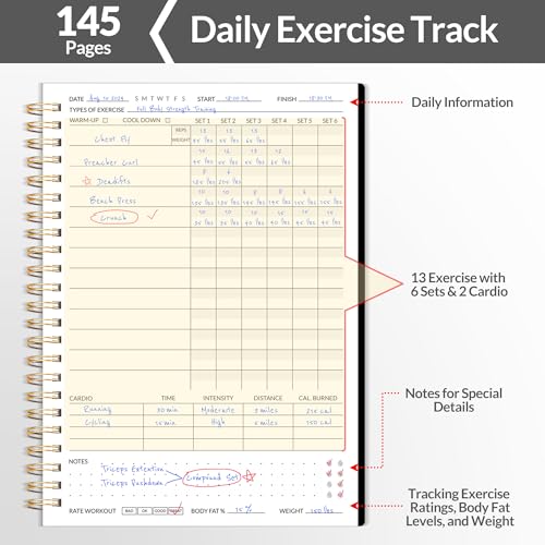 Fitness Journal Workout Planner, A5(6.4" x 8.3") Workout Journal & Log Book for Men & Women, Undated Fitness Workout Planner for Gym Essentials & Home Workouts, Track Progress & Achieve Goals, Black