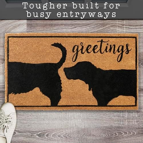 MAINEVENT Funny Dog Greetings Welcome Mat for Front Door, 30x17 Inch, Dog Mat Outdoor Door Mat w/Non-Slip PVC Backing
