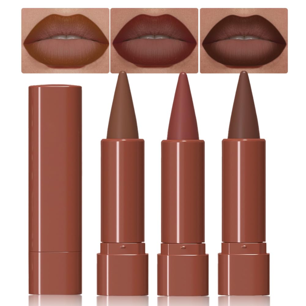 2-in-1 Gradient Lip Liner and Lipstick Lip Combo Set, Matte Lipstick Crayon Lip Liner pencil, High Pigmented Long Lasting Waterproof Smudge Proof Lip Liner (01#+03#+05#, 3 Count (Pack of 3))