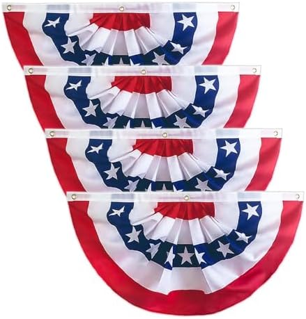 American Bunting Flags 3x6 Ft, 4 Packs American Pleated Fan Flag, Usa Patriotic Half Fan Banner Flag, For 4th Of July Decorations Day