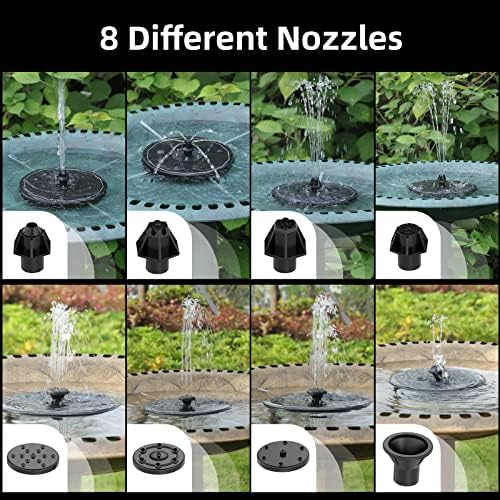 Solar Fountain, Powered Water 4W Pump for Bird Bath with LED Lights, 7 Nozzle and Fixer Hummingbird Garden, Pond, Pool, Fish Tank, , Black