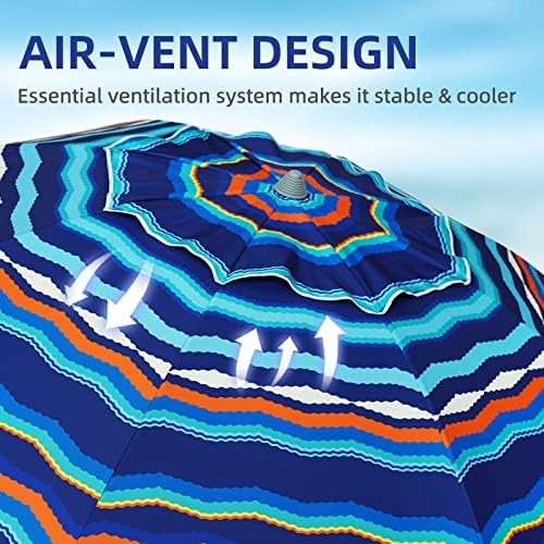 AMMSUN 7ft Heavy Duty High Wind Beach Umbrella Parasols with Sand Anchor Vent Tilt UV 50+ Sun Protection Portable Outdoor Sunshade Umbrellas Carry Bag for Patio Garden Pool Backyard Blue