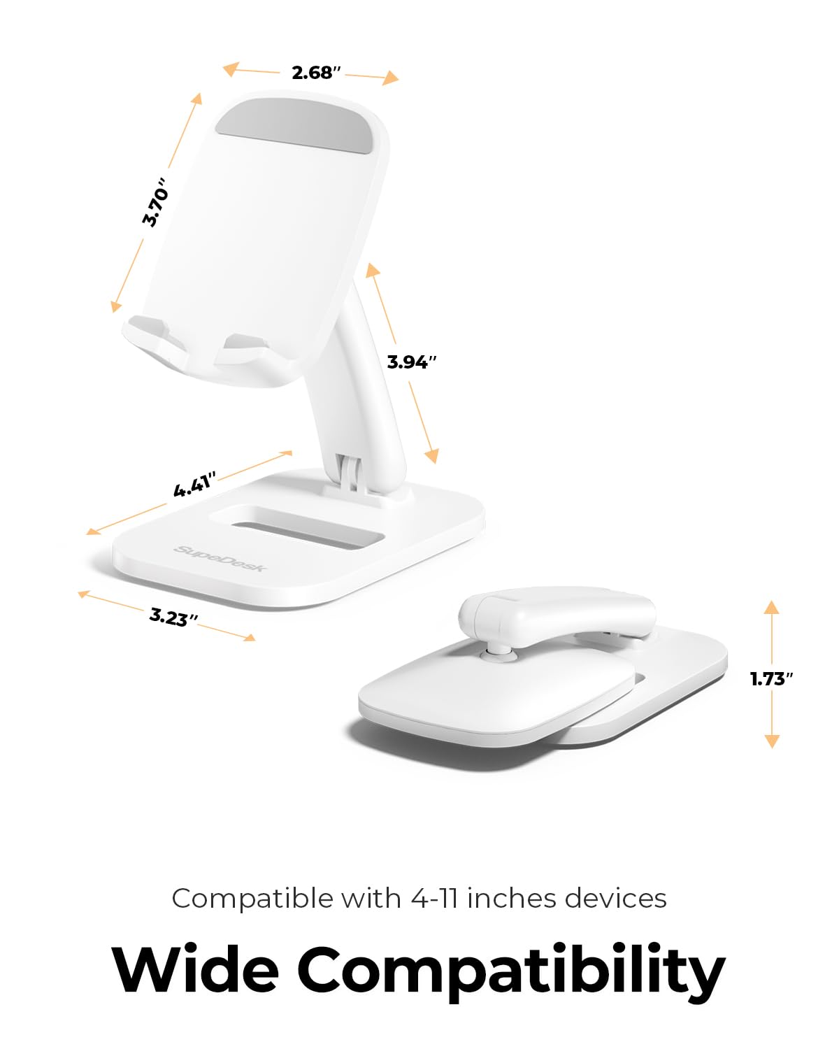SupeDesk Foldable Phone Stand, Adjustable Cell Phone Holder, with Anti-Slip Strips, Portable Phone Stand for iPhone, Samsung, All Smartphones, White