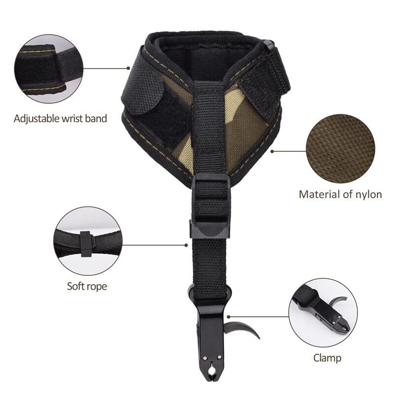 Compound Bow Release Aid Trigger Adult Archery Right Left Hand Adjustable Camouflage Wrist Strap （Pack of 1
