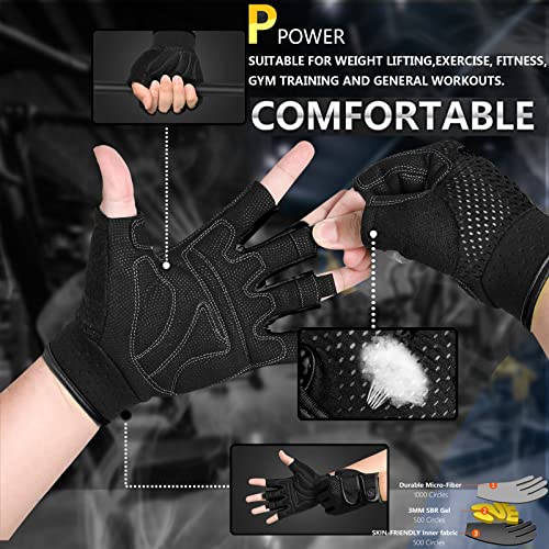 MOREOK Workout Gloves Padded Weight Lifting Gloves for Men/Women, [3MM Gel] Fingerless Grip Gym Gloves Fitness Gloves Black-S