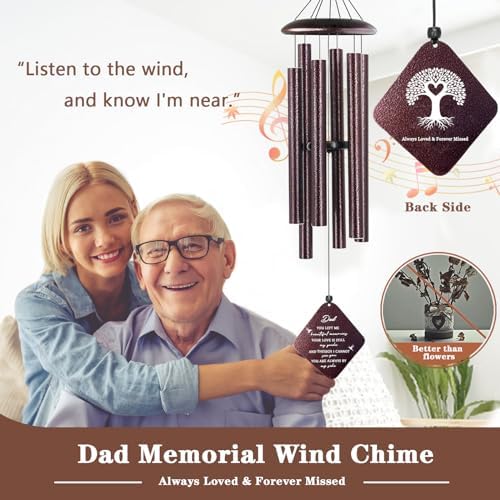 Sympathy Gifts for Loss of Dad, 32" Memorial Wind Chimes for Loss of Father, Memorial/Bereavement Gifts for Loss of Father, Loss of Father Sympathy Gift, in Memory of Dad Papa (Bronze)