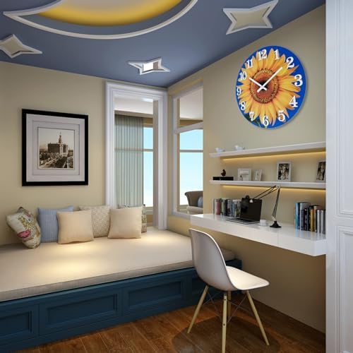 Outdoor Clock Waterproof-Decorative Sun Flower Wall Clocks for Pool Patio Porch Garden(12 Inch,Sunflower)