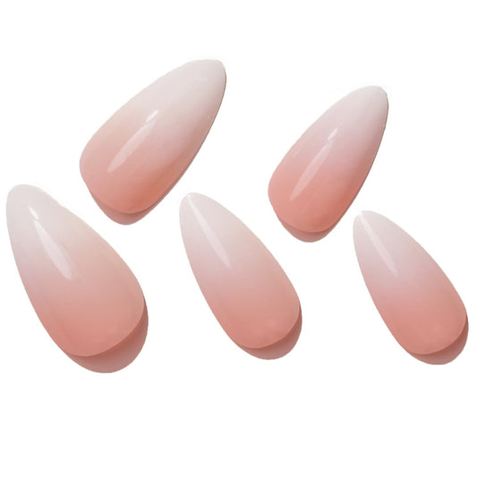 GLAMERMAID Ombre Pink Press on Nails Medium Almond, Natural White Crush Nails, Stiletto Fake Nails with French Design, Short Oval Stick Glue on Nails Tips for Women, Reusable Acrylic False Nail Kits