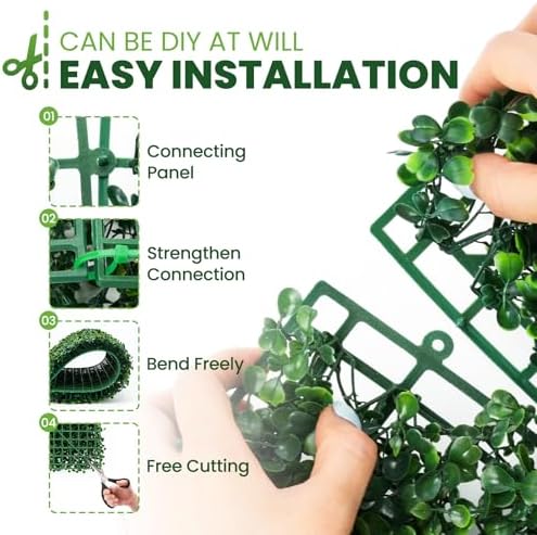 Grass Wall 12 Pack 10"x10" Artificial Boxwood Hedge Wall Panels, Privacy Hedge Screen Faux Boxwood for Outdoor,Indoor,Garden,Fence,Backyard,Greenery Walls