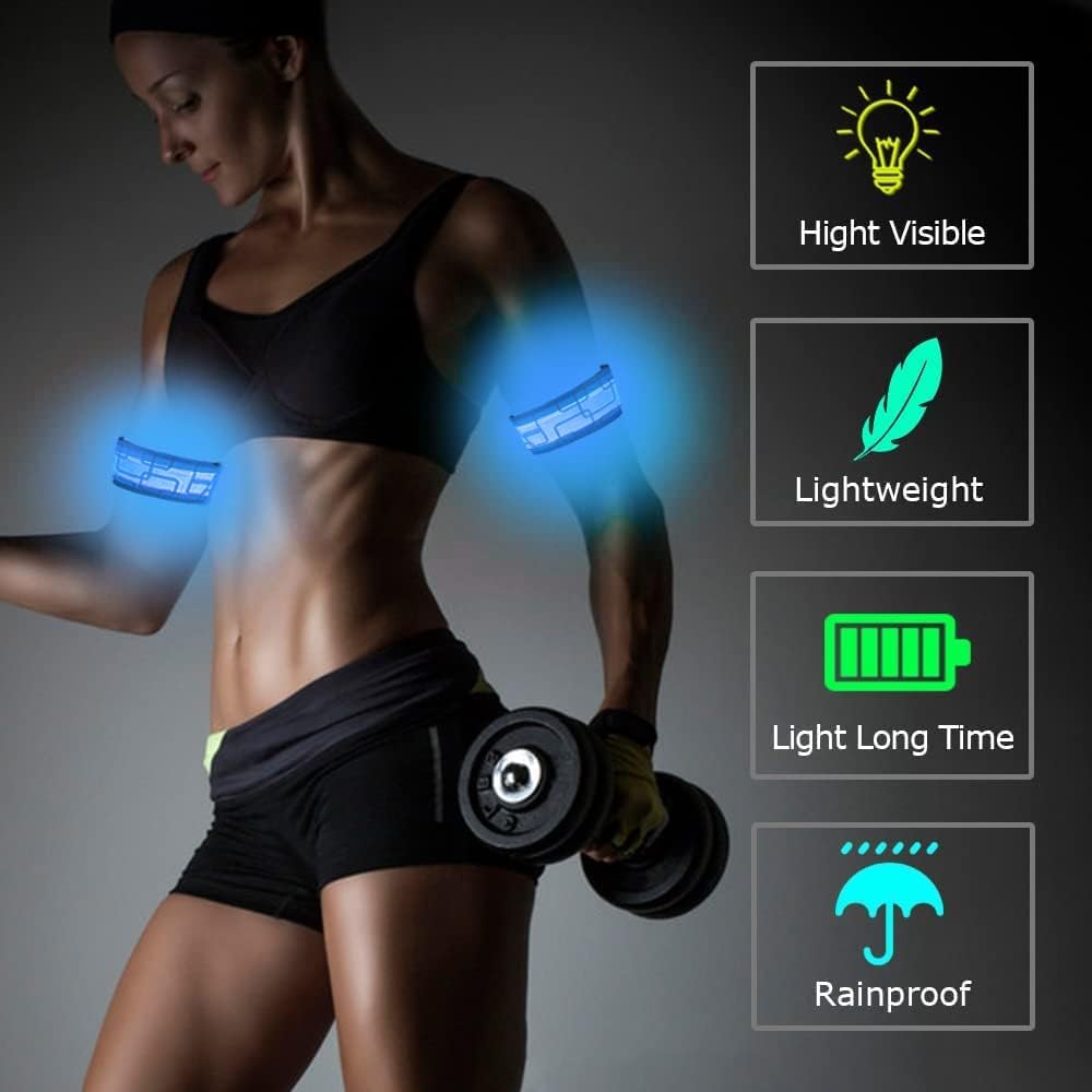 LOBKIN 2 Pcs Rechargeable Safety Bracelets - LED Slap Armband Kids Night Safe Walking Wrist Band Reflective Belt - Magic Band Running Lights Gear for Runners Joggers Bikers