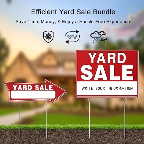 14pcs Yard Sale Signs, 17" x 13", Double Sided with Metal Stake, Pricing Stickers, Directional Arrows & Neon Stickers, Garage Sale Supplies