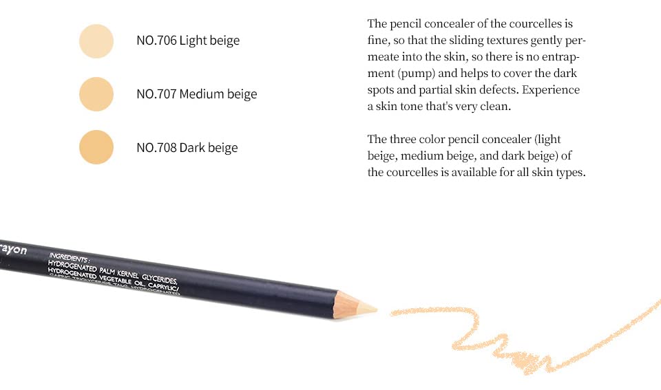 [K-Beauty Makeup] Courcelles Concealer Pencil CC706/CC707/CC708, Hard type-Natural Cover, light, medium, dark beige (CC708-Dark Beige)