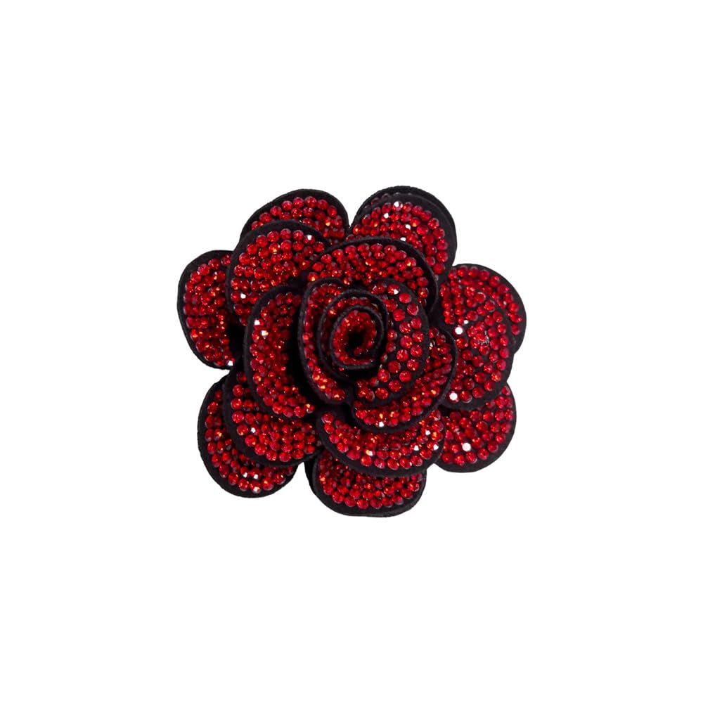 Rhinestone Rose Flower Brooch Lapel Pins for Women Her Fashion Crystal Camellia Flower Brooches Pin for Dress Accessories Jewelry Boutonniere Corsage Wedding Party Birthday Gift 70mm
