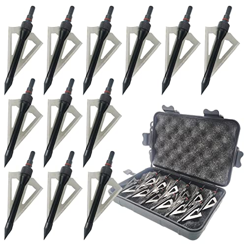 LeeMui Hunting Broadheads 12PK 100 Grains Screw-in Arrow Archery 3 Blades Hunting Heads Arrow Tips Compatible with Crossbow and Compound Bow + 1 PK Broadhead Storage Case (Black)