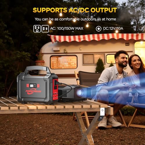 POWSTREAM Solar Powered Generator 167Wh Portable Power Station with Solar Panel 30W Included, 100W Power Bank with AC Outlet QC3.0 for Camping Boat Trip Hunting Outdoor Adventures Emergency Backup