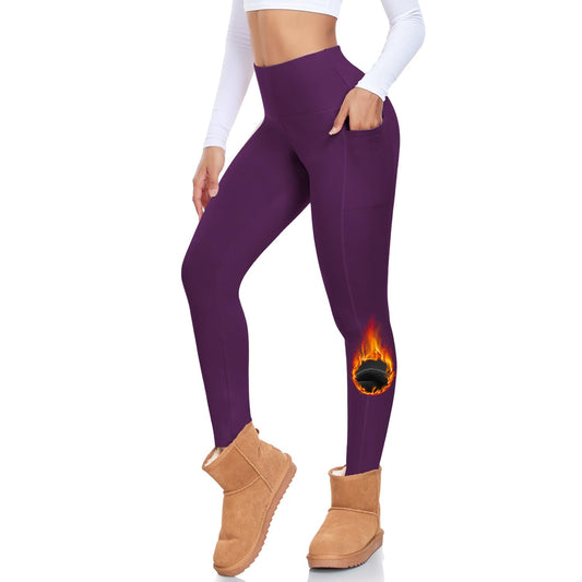 MOREFEEL Fleece Lined Leggings with Pockets for Women High Waisted Thermal Winter Tummy Control Yoga Pants Workout Tights Purple