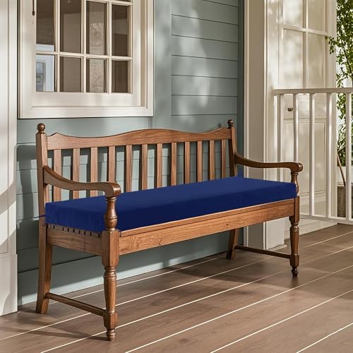 Outdoor Bench Cushion Waterproof 48"x18" – Fade-Resistant Patio Furniture Cushion with Ties for Porch Swing, Loveseat, or Indoor Bench Replacement, Navy Blue