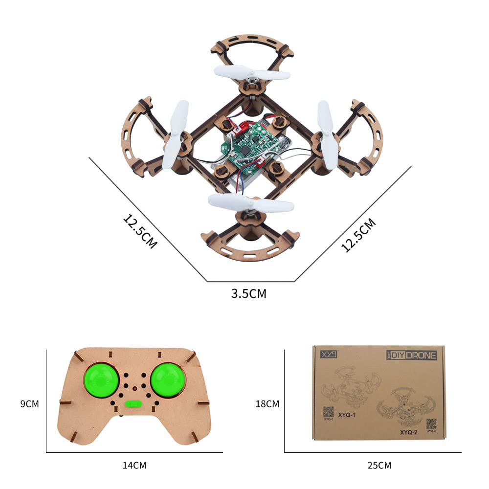 Diy Mini Wooden Drone RC Quadcopter Building Kits for Kids or Beginner,School Educational Science Kits Remote Control for Boys and Girls and Teens(Ages 5-7, 5-9, 8-12, 10+) gkfescc XYQ-1
