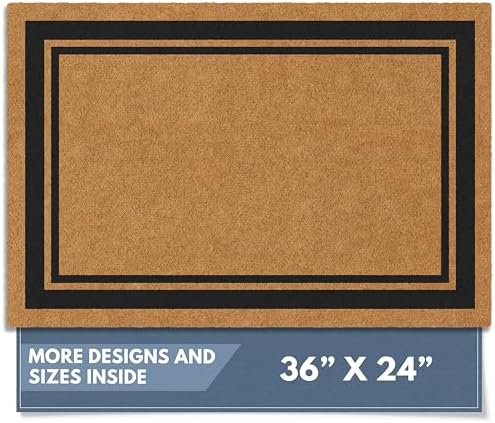 Barnyard Designs Natural Coco Coir Heavy Duty Backing Doormat - Large Cute Non-Slip Front Door Welcome Mat for Outside Entrance or Porch Entry, Brown (24x36, Border)