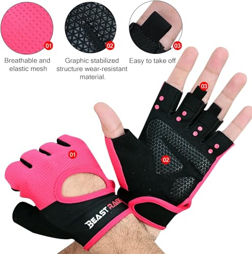 BEAST RAGE Workout Gloves for Men Gym Gloves for Weightlifting Women Fingerless with Palm Protection Padding, Breathable and Lightweight Weight Lifting Gloves Cycling Pull Up (Black, S)