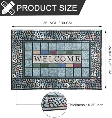 CHICHIC Rectangle Entrance Door Mat Large 24 x 36 Inch Entry Way High Traffic Area Doormat Front Door Rugs Outdoors Heavy Duty Welcome Mat, Non Slip Rubber Back Low Profile for Garage