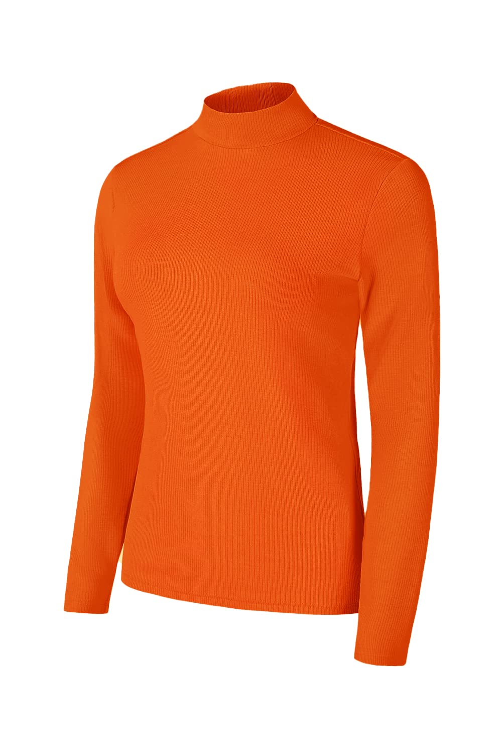 Thermal Mock Neck Women Tops(Orange,M)