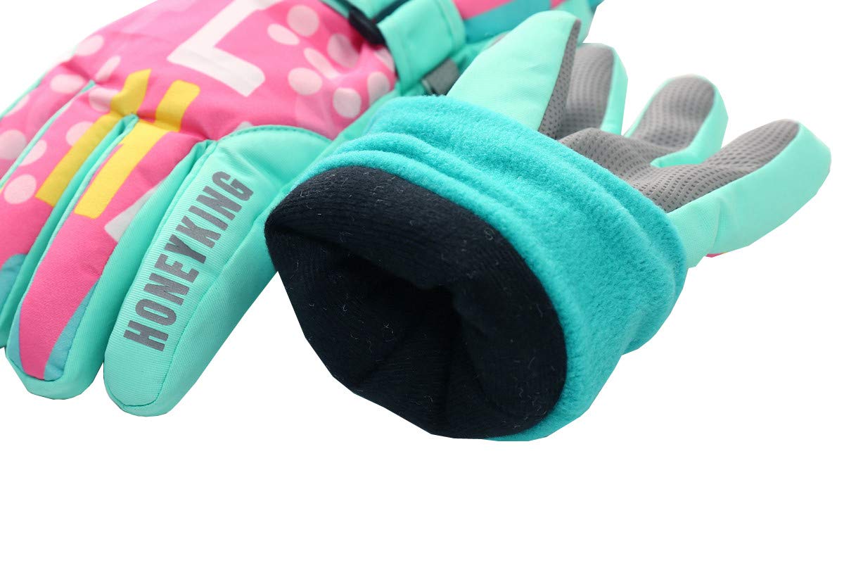 Hiheart Girls Winter Ski Gloves Waterproof Outdoor Thicken Glove Pink Letter 3-6 Years