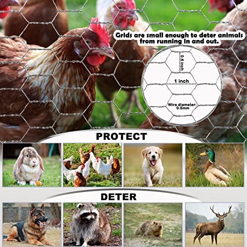 Chicken Wire Fencing Mesh, 17 Inch x 60 Feet Metal Floral Chicken Wire Fence for Crafts Poultry Garden, 0.6 Inch Hexagonal Galvanized Hardware Cloth Netting for Chicken Coop Barrier Rabbit Cage