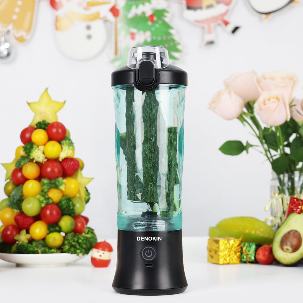 DENOKIN Portable Blender 20oz Vessel, Cordless Personal Size Blender for Shakes and Smoothies with 6 Blade Small Blender for Kitchen, Home, Travel
