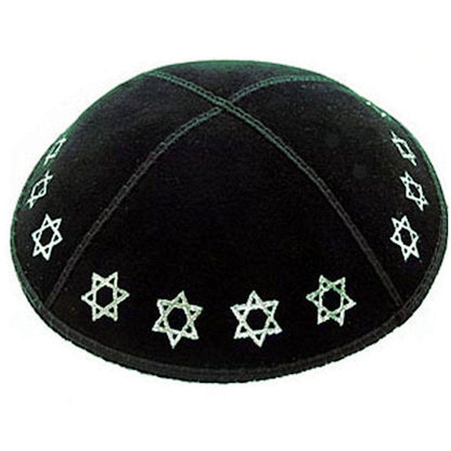 Holy Land Market Foil Embossed Suede Kippah - Stars of David (Silver Stars)