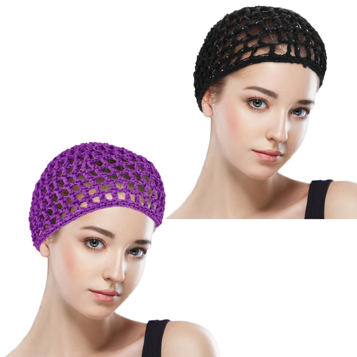 Hair Net for Women 2 PCS Sleeping Snood Wrap Press Sleep Crochet Cap Head Buns Hairnet Drying Long Hair Curly Caps Cover Hairnets Wig Mesh Scarf Wrapping Hair Cover for Sleeping Dark Purple/Black