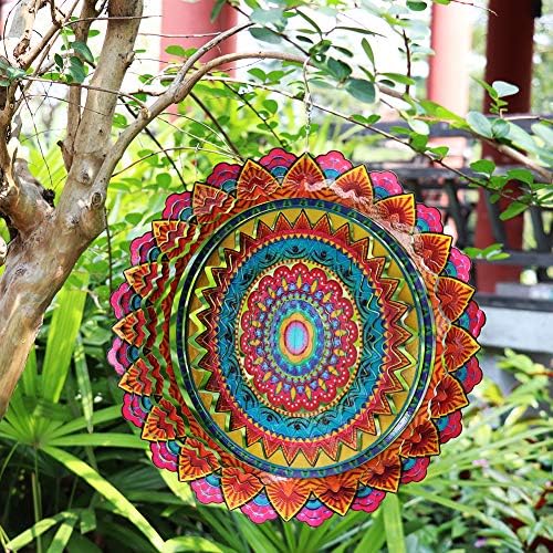 FONMY Stainless Steel Wind Spinner Worth Gift Indoor Outdoor Garden Decoration Crafts Ornaments 12 inch Multi Color Mandala Wind Spinners