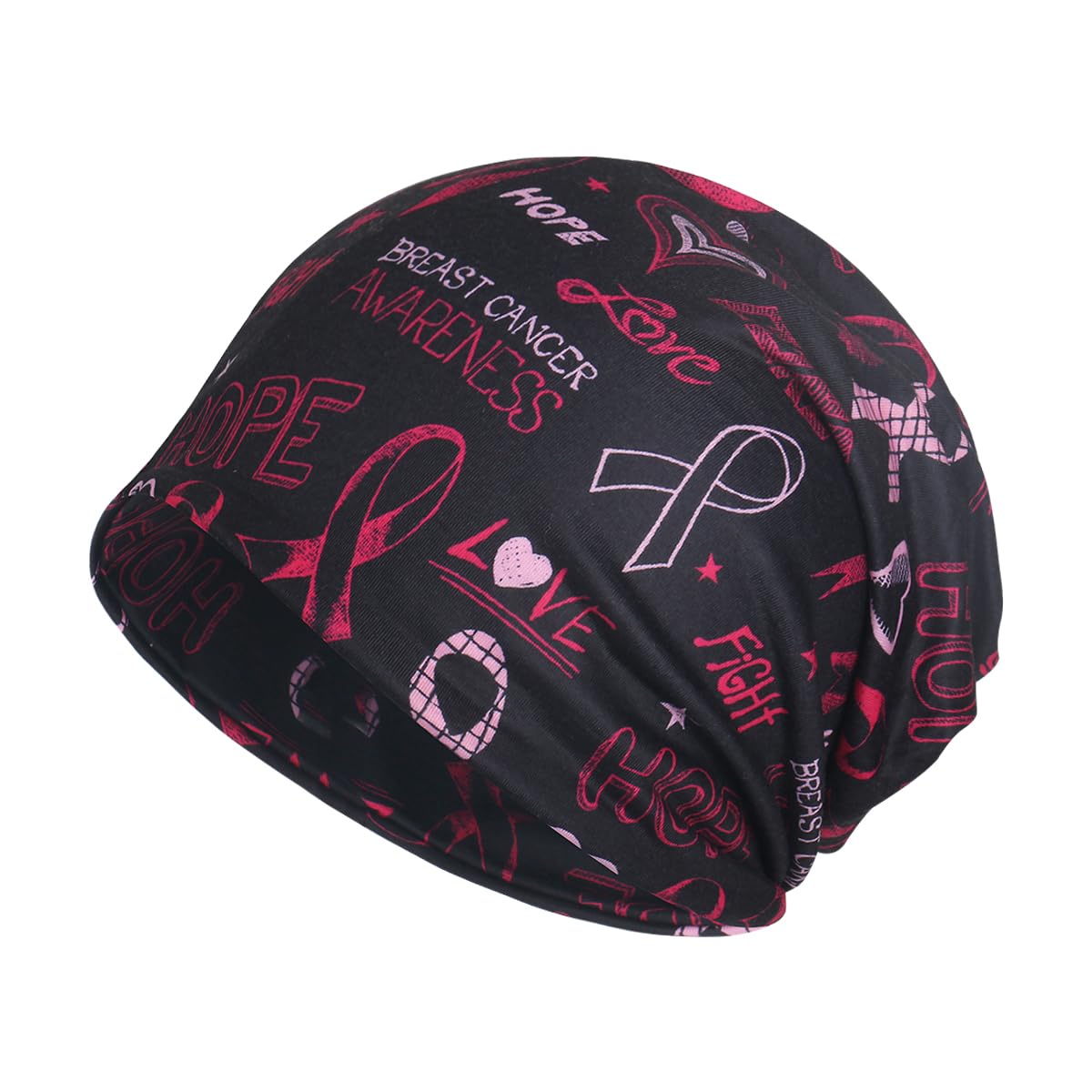 Jemis Sweet Heartwarming Breast Cancer Beanie Caps Baggy Skull Sleep Scarf (Polycotton, 2 Pack red Black)