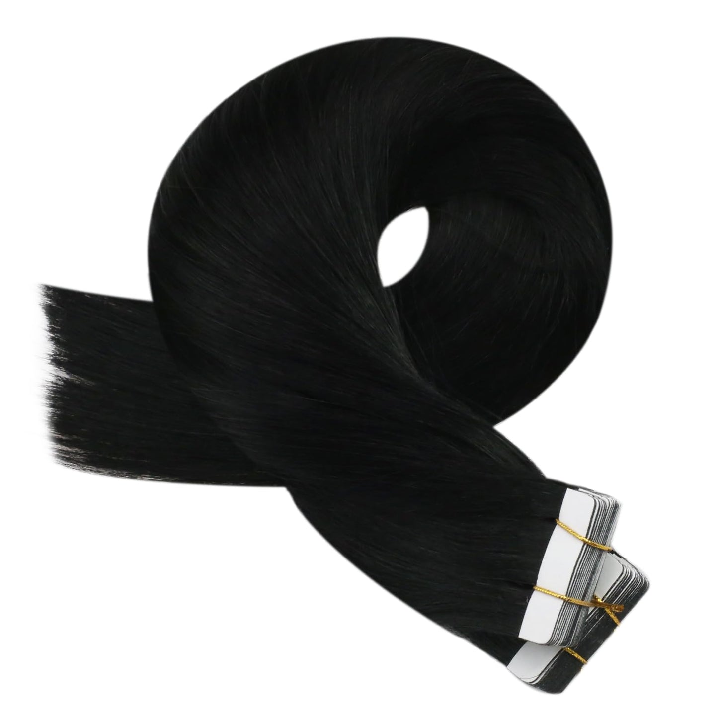 Moresoo Black Tape Hair Extensions 16 Inch Real Hair Tape in Extensions Jet Black Human Hair Extensions Glue in Remy Fashion Hair 20Pcs/50g #1